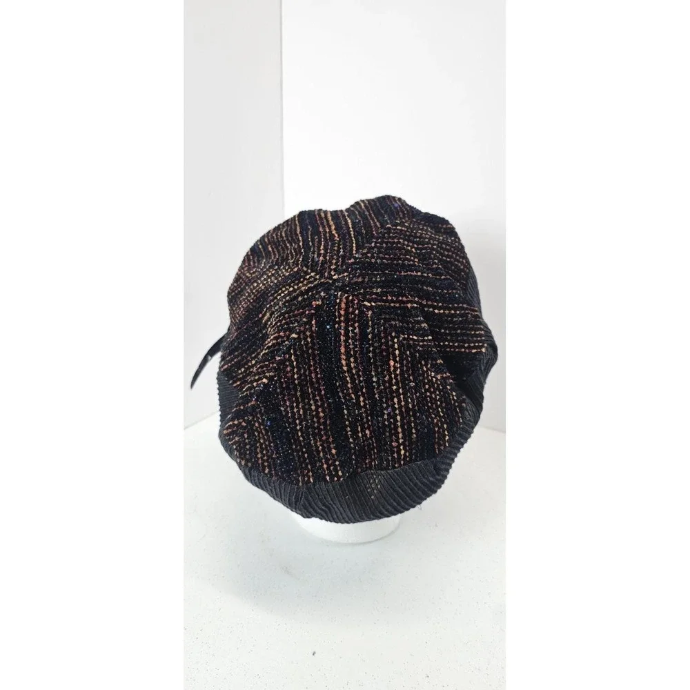 Vintage‎ Beaded Feather Beret Hat Purple Black Metallic Women's Dress Hat